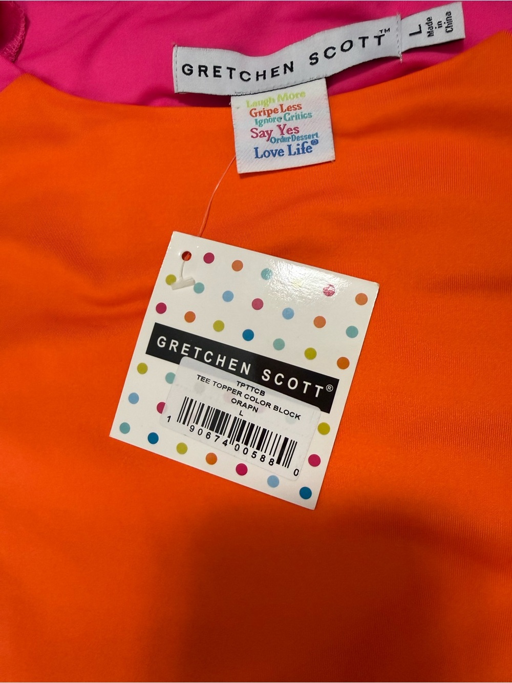 NWT Gretchen Scott Jersey Tee Topper Color Block Top Orange Pink Large - Picture 4 of 8